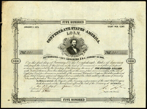 Confederate States of America Five Hundred Dollar Bond