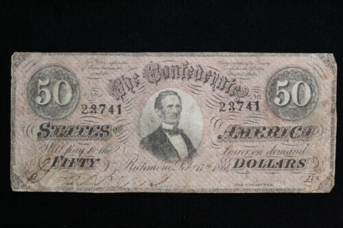 1864 CSA $50 Confederate Currency T-66 9OG8
