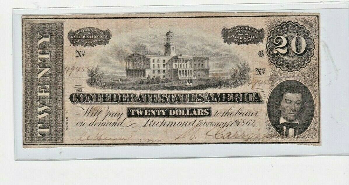 1864-20-Dollar-Confederate-CSA-Bill-Civil-War-Note-Richmond-Ungraded  1864-20-B