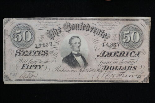 1864 CSA $50 Confederate Currency T-66 3 Series