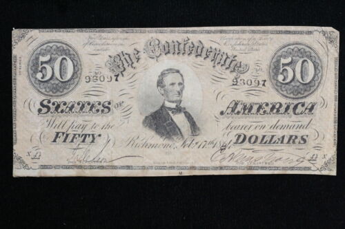 1864 CSA $50 Confederate Currency T-66 Spelling Error TREASUREB