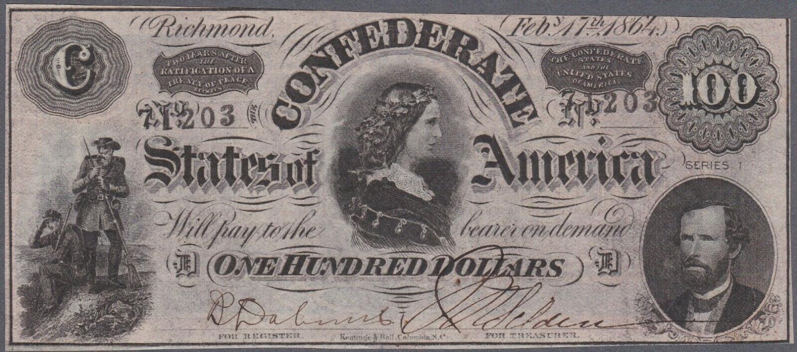 Confederate CSA T65 One Hundred Dollar Note