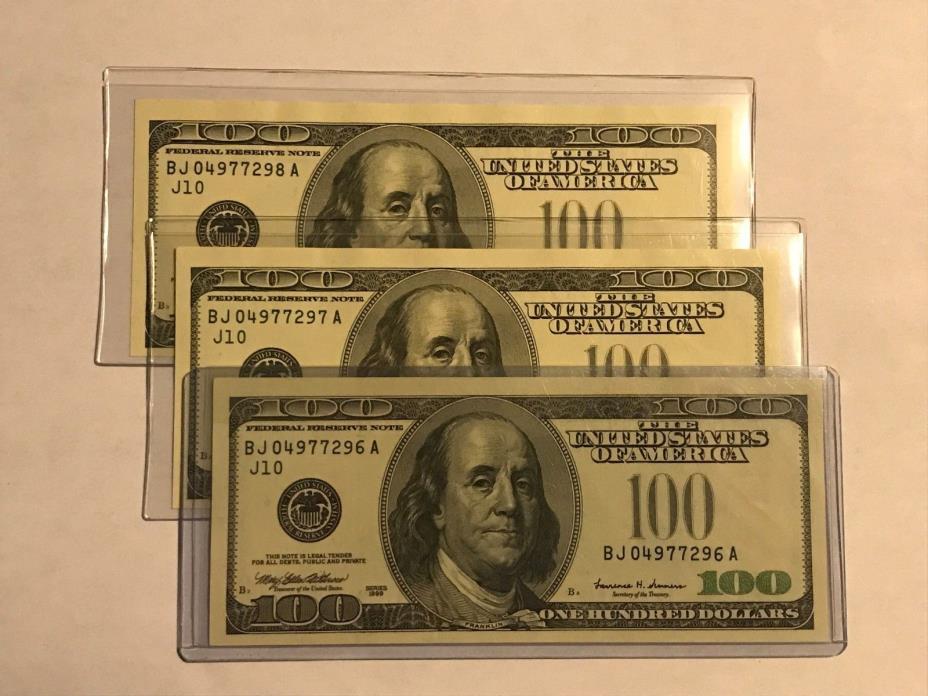1999 $100 missing seal : THREE CONSECUTIVE NOTES