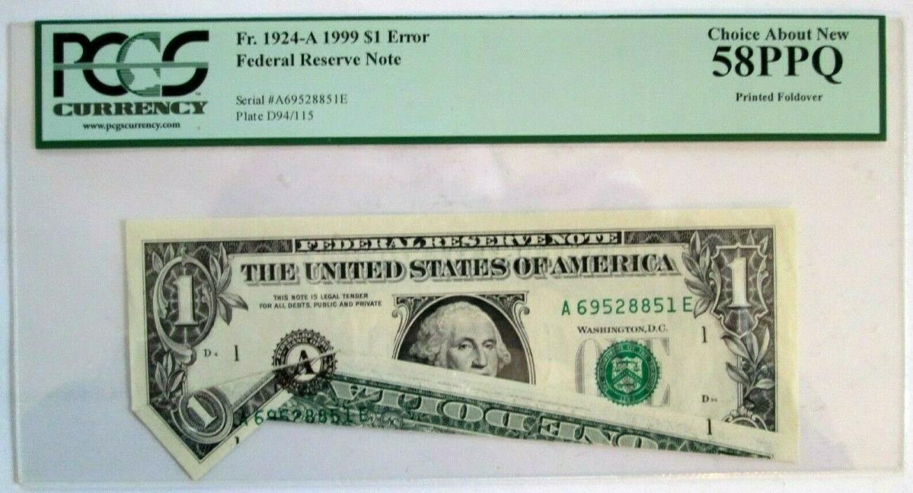 1999 Federal Reserve Note Fr. 1924-A - Double fold over error! PCGS AU-58PPQ!