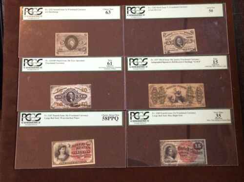 Lot of 6 U.S. Fractional Currency Notes - All PCGS Graded, 2nd, 3rd & 4th Issues