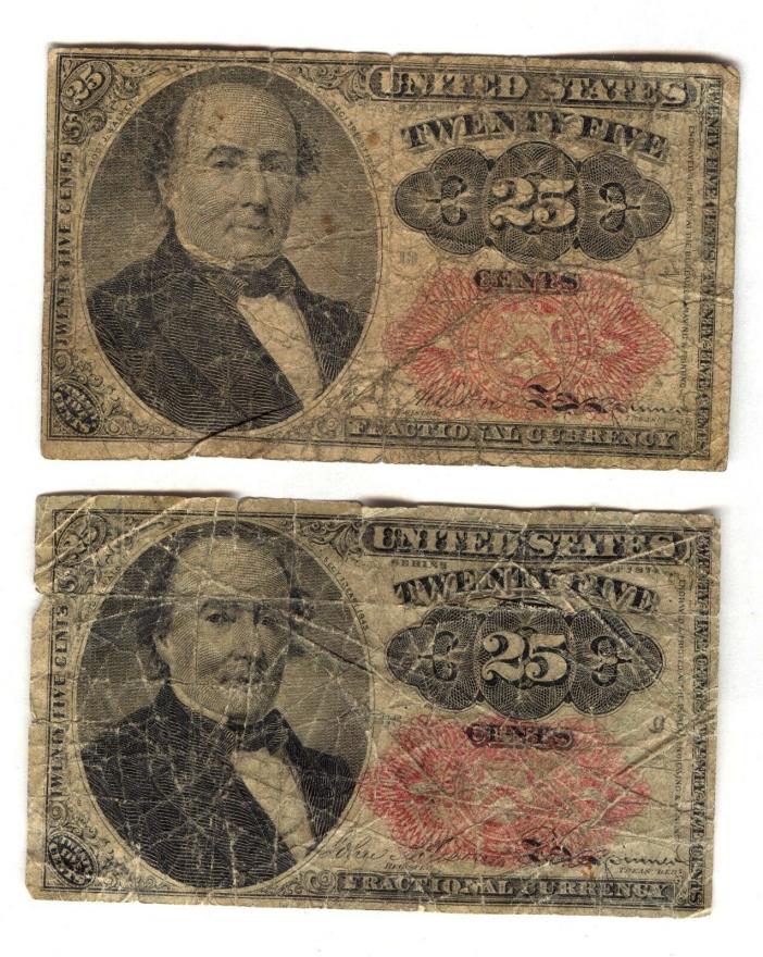 1874 LOT OF 2 BILLS 25 CENTS FRACTIONAL CURRENCY