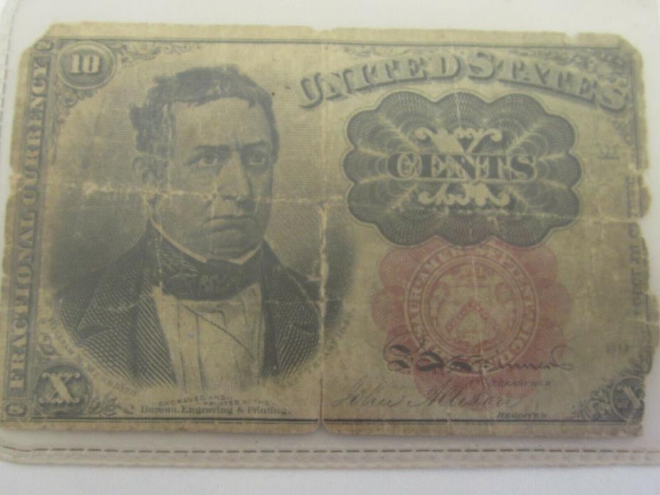 Fractional Currency 1800s 10 Cents Note Paper Money United States Antique