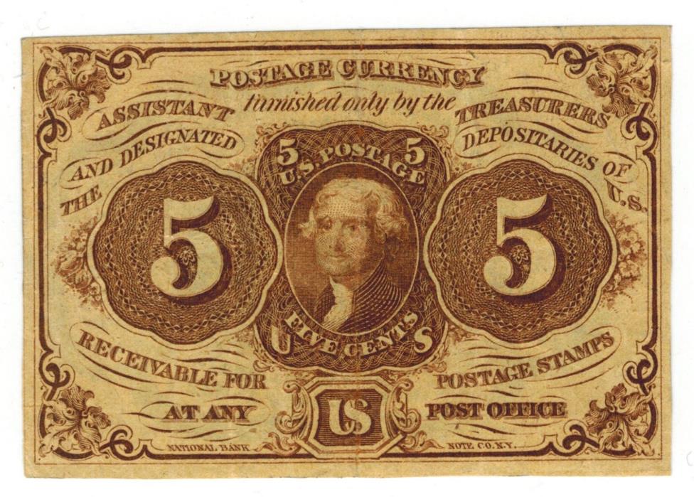 US Fractional Postage Currency FR. 1230 1st First Issue 5c Five Cents Jefferson