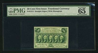 1862-63 50 CENTS FRACTIONAL CURRENCY, FR-1312, CERTIFIED PMG GEM UNCIRCULATED-65