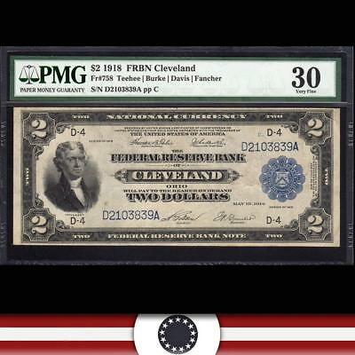 1918 $2 CLEVELAND FRBN *BATTLESHIP* PMG 30  Fr 758    D2103839A