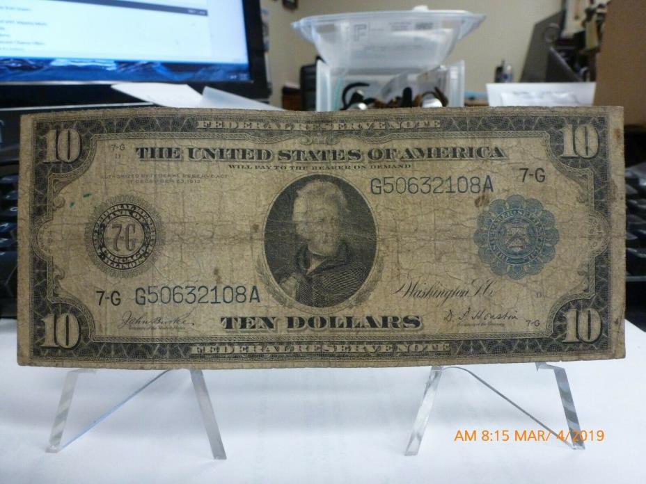 LARGE 1914 $10 DOLLAR BILL FEDERAL RESERVE NOTE CURRENCY #4