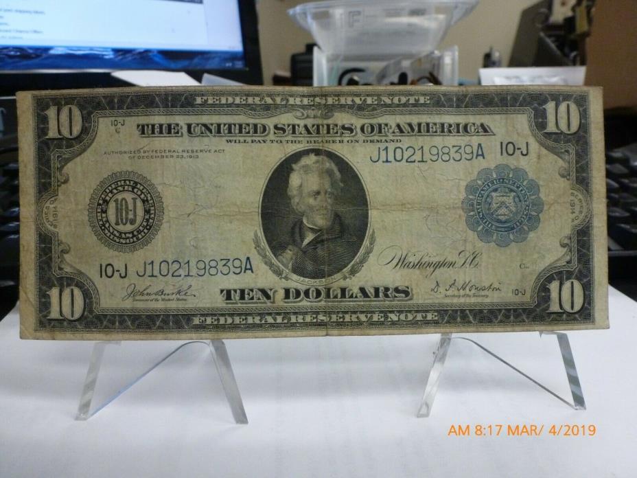 LARGE 1914 $10 DOLLAR BILL FEDERAL RESERVE NOTE CURRENCY #2