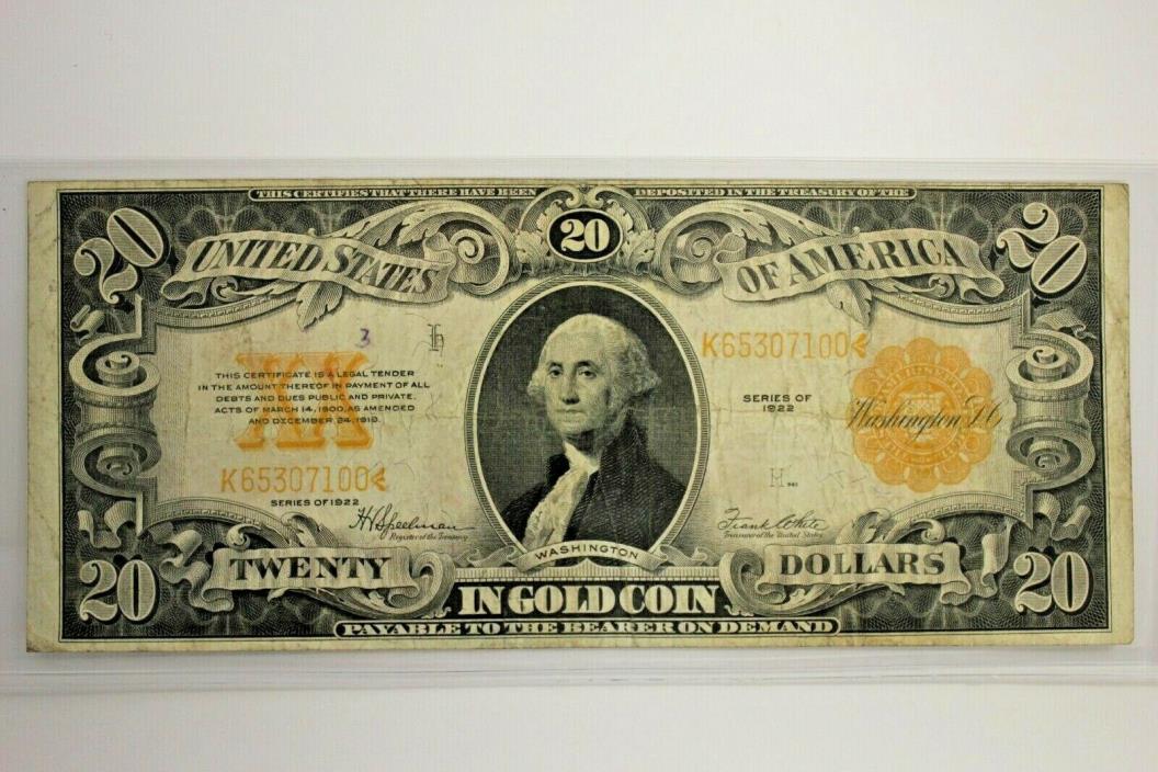 1922 Gold Certificate $20 Bill