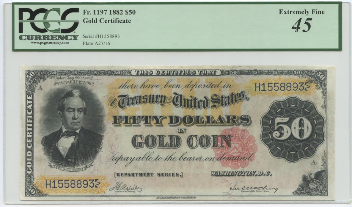 $50 1882 Gold Certificate XF 45 PCGS FR# 1197
