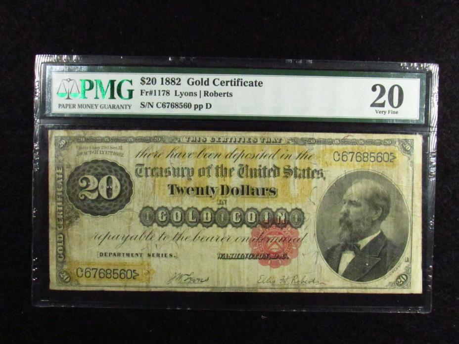 1882 $20 Gold Certificate FR#1178 PMG VF20 (560)