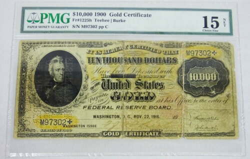 Antique 1916 US Gold Certificate $10,000 Ten Thousand Dollars PMG Grade 15