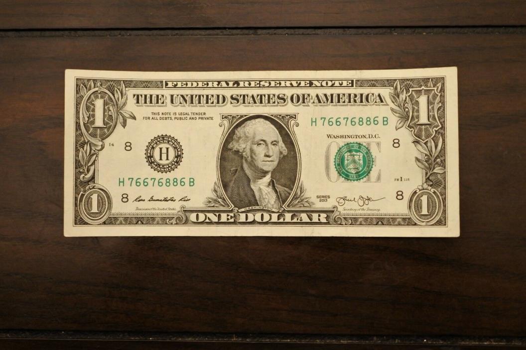 $1 note  fancy lucky  mirror serial number 7667 6886