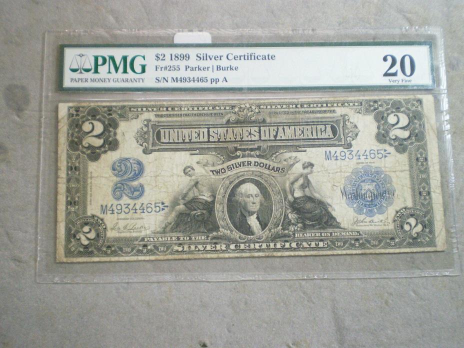 1899 LARGE $2 SILVER CERTIFICATE NOTE VF20 PMG-----FREE SHIPPING------------