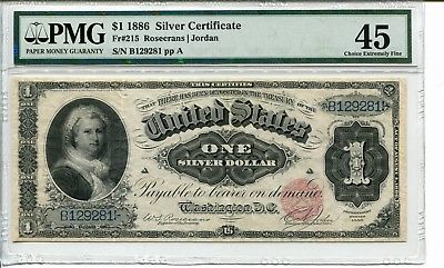 FR 215 1886 $1 Silver Certificate Martha 45 Choice Extremely Fine