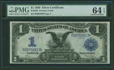 1899 $1 SILVER CERTIFICATE BLACK EAGLE FR228 UNCIRCULATED CERTIFIED PMG64EPQ