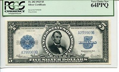 FR 282 1923 $5 SILVER CERTIFICATE PCGS 64 VERY CHOICE NEW
