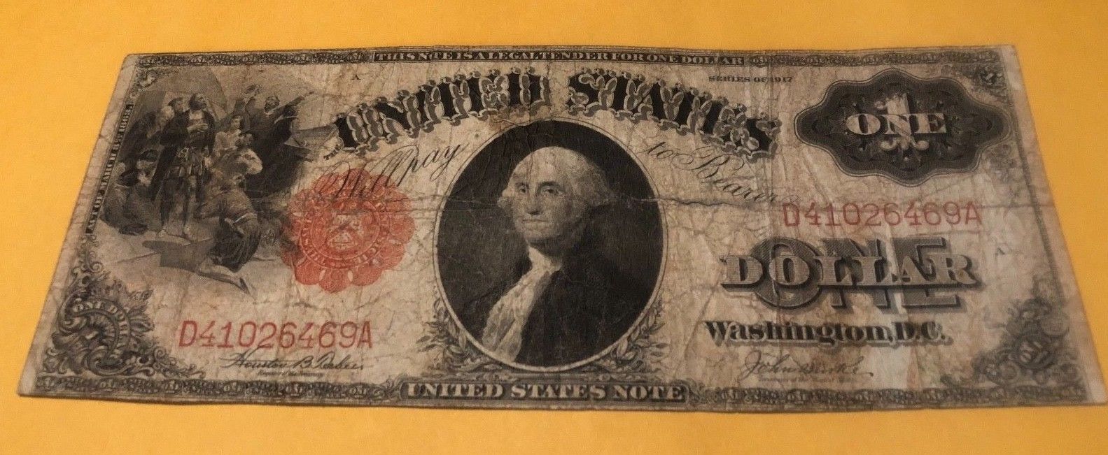 1917 $1 One Dollar Bill Legal Tender Red Seal Large Size U.S. Bank Note