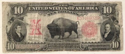1901 US Note Bison Silver Certificate $10 Ten Dollar US Currency