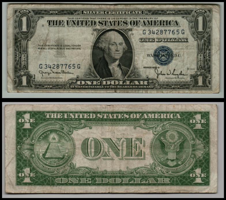 1935D $1  SILVER CERTIFICATE BLUE SEAL LOT=0119