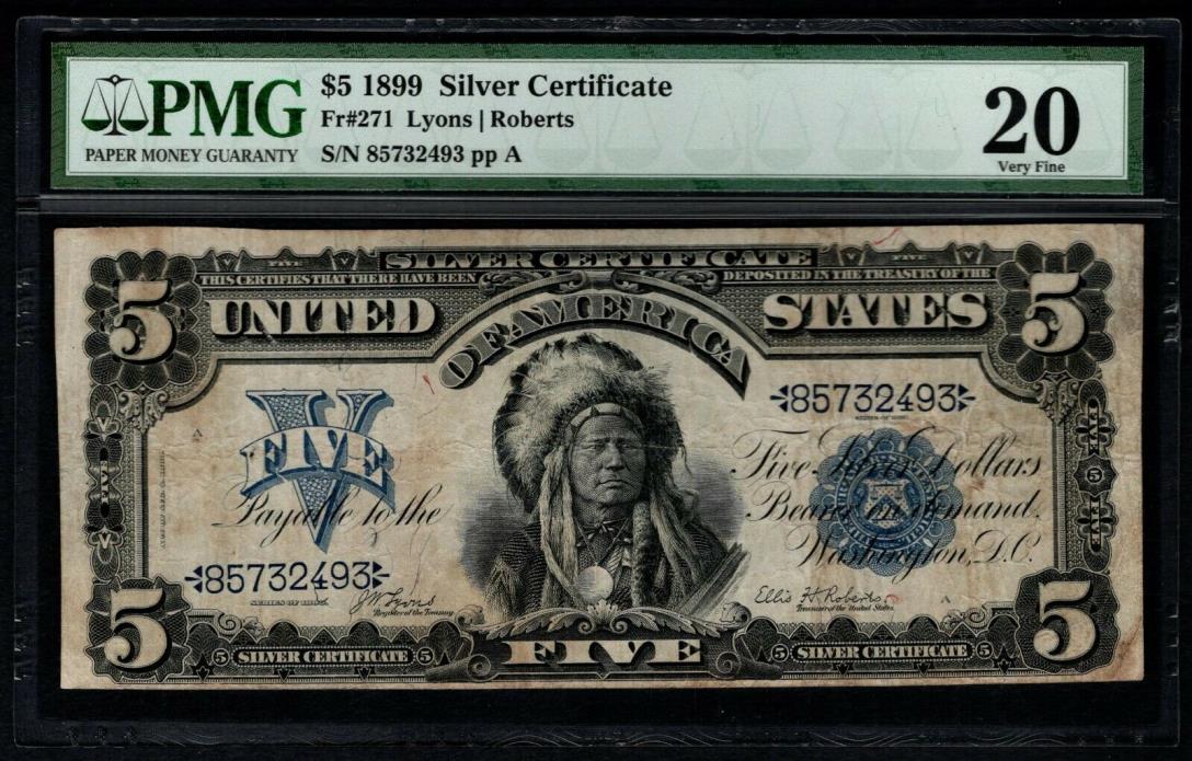 1899 $5 Silver Certificate Indian Chief Note PMG 20 Fr.271 Item #2507900-002