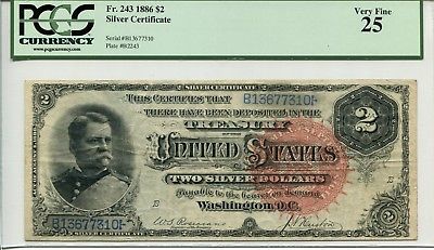 FR 243 1886 $2 SILVER CERTIFICATE  PCGS 25 VERY FINE
