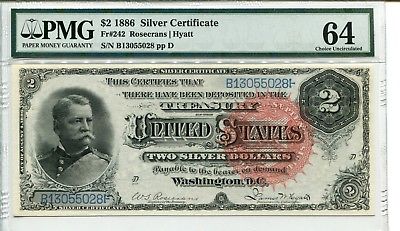 FR 242 1886 $2 SILVER CERTIFICATE  PMG 64 CHOICE UNCIRCULATED