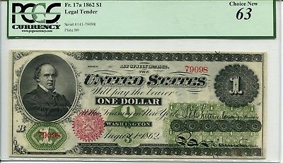 FR 17A 1862 $1 Legal Tender PCGS 63 Choice New