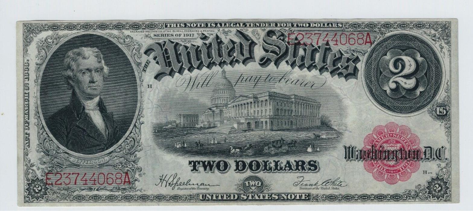 perfect beautiful note 1917 $ 2 Dollar. serial E 23744068 A usa bid only thanks
