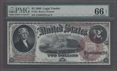 FR. # 52 1880 $2 LEGAL TENDER PMG 66 EPQ. Tied as the best by PMG and PCGS.