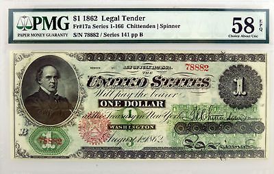 1862 $1 Legal Tender Note Fr#17a Series 141 PMG Choice About Unciculated 58 EPQ