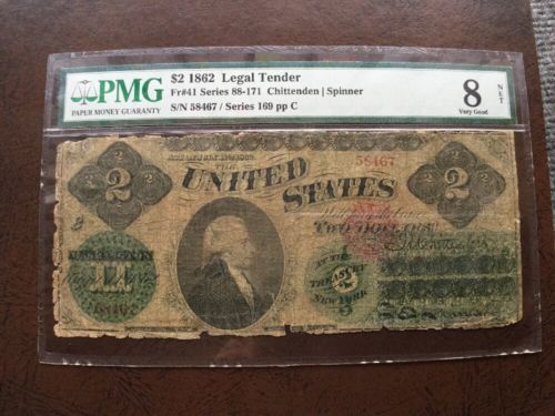 1862 $2 Legal Tender United States Note PMG VG 8.