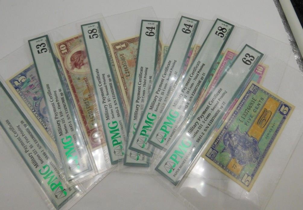 Complete Set of Series 521 Military Payment Certificates PMG HIGH GRADES