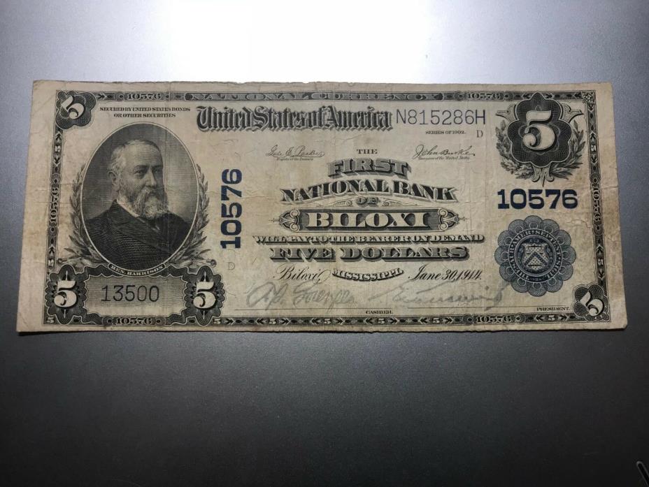 BILOXI, MISSISSIPPI NATIONAL BANK NOTE. CHARTER 10576.
