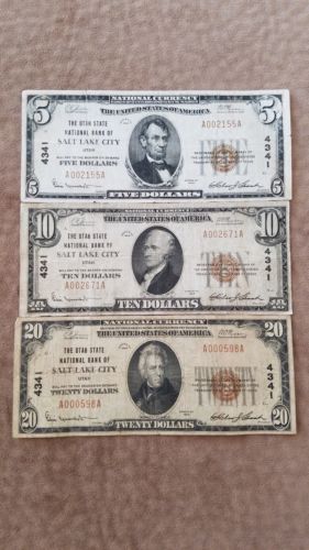 3 Notes mormon/Utah 1929 5, 10, 20 $ 