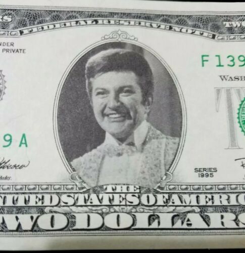 Liberace $2 Bill, Legal Tender. Liberace's face is attached to a real $2 bill