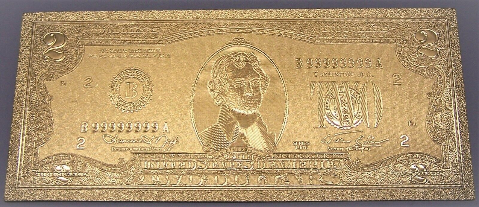 24K Gold USA 2 Dollar Bill Novelty
