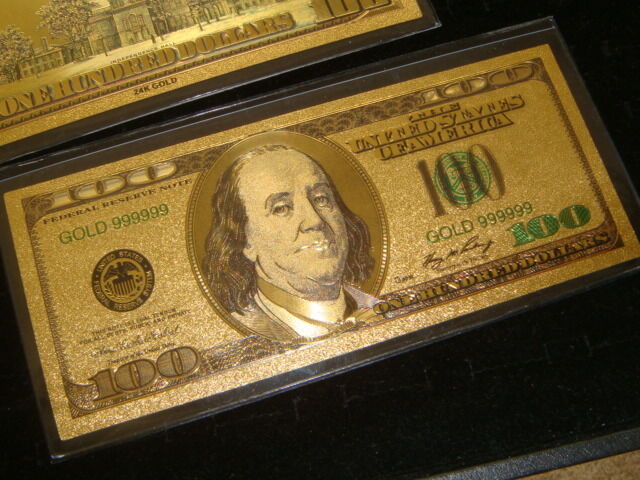 NICE BEAUTIFUL $100. COLLECTIBLE, ONE HUNDRED DOLLAR GOLD LEAF BILL.