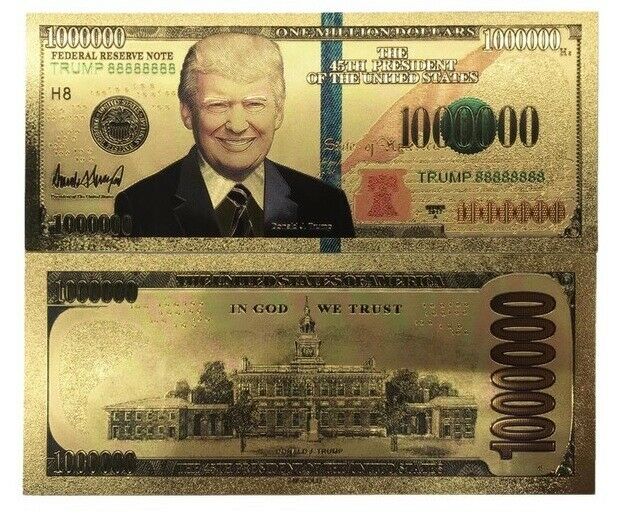 2 US President Donald Trump 24K Gold Plated Novelty Dollars Bill Banknote Gift