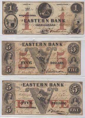 Lot of 7 notes,The Eastern Bank West Killingly CT 1852 obsolete currency scarce!