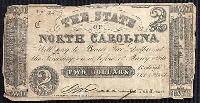 1861 The State of North Carolina $2 Dollars Obsolete Note Raleigh, NC No.283