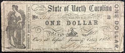 1861 The State of North Carolina $1Dollar Obsolete Note Raleigh, NC No.5016