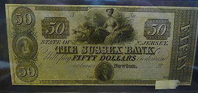 1800's $50 Dollar Obsolete Remainder Bank Note Sussex Bank of New Jersey (01)