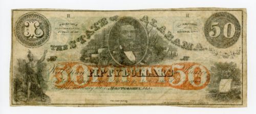 1860's Cr.20 $50 The State of ALABAMA Note - CIVIL WAR Era RARE!!