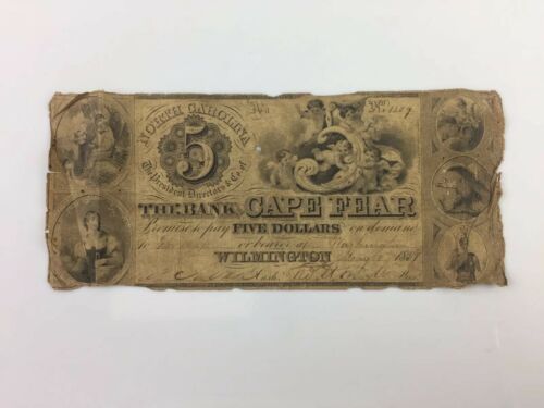 1857 Five Dollars Bank Of Cape Fear - Wilmington, North Carolina Note