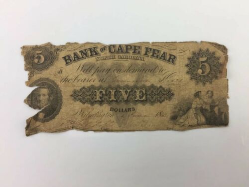 1853 Five Dollars Bank Of Cape Fear - Wilmington, North Carolina Note